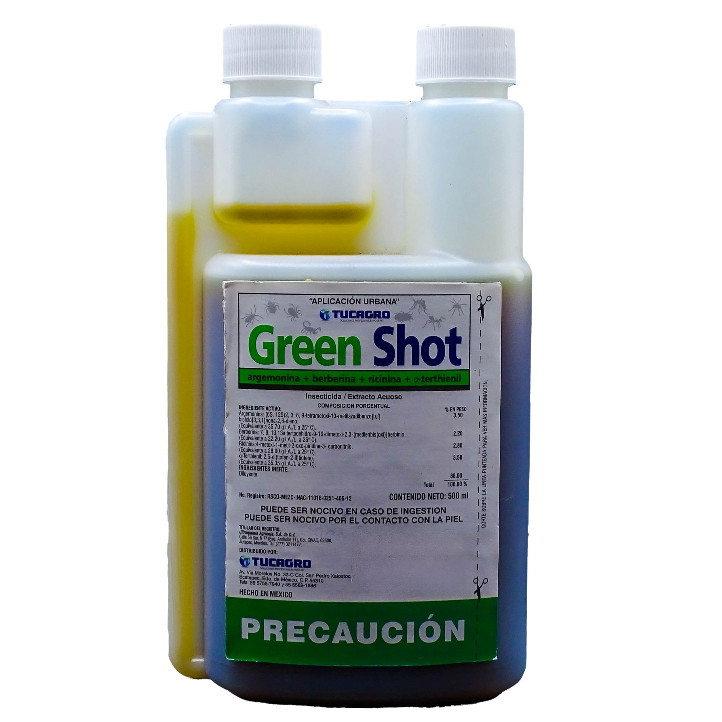 GREEN SHOT 500 ML ARGEMONINA 3.5% + BERBERINA 2.2% + RICINA 2.8 + A-TERTHIENIL 3.5% TUCAGRO