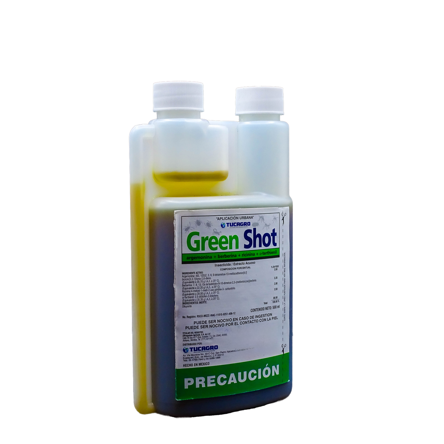 GREEN SHOT 500 ML ARGEMONINA 3.5% + BERBERINA 2.2% + RICINA 2.8 + A-TERTHIENIL 3.5% TUCAGRO